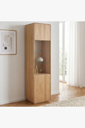 Einschiebetürige Eichenvitrine, weiße Eiche